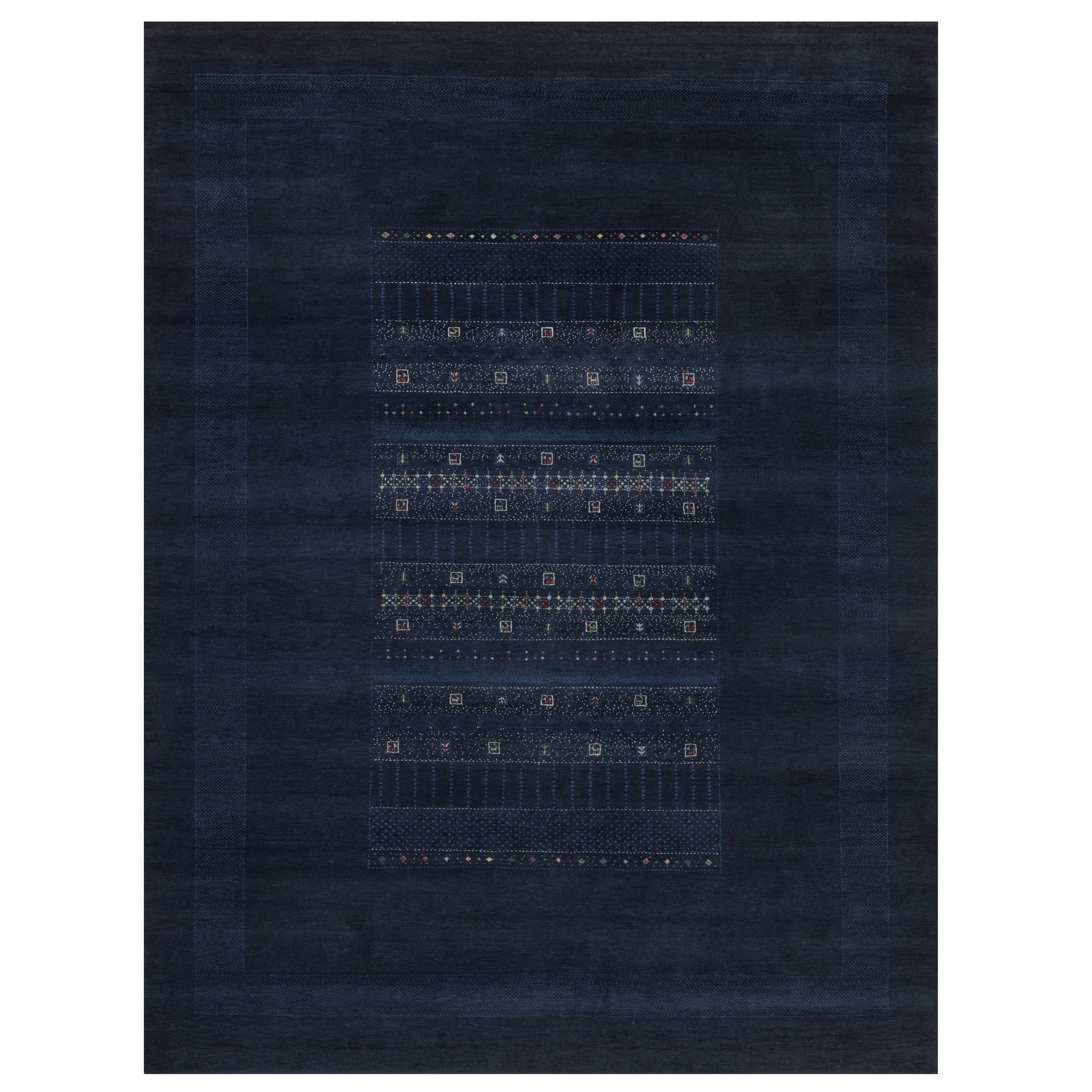 Midnight Blue, Lori Buft Gabbeh with Small Animal Figurines, Modern, Soft Wool, Hand Knotted, Thick and Plush, Oriental Rug